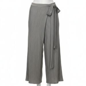 Zara Gray Wide Leg Crop Crinkle Wrap Pants Gray Textured Lightweight Medium NWT